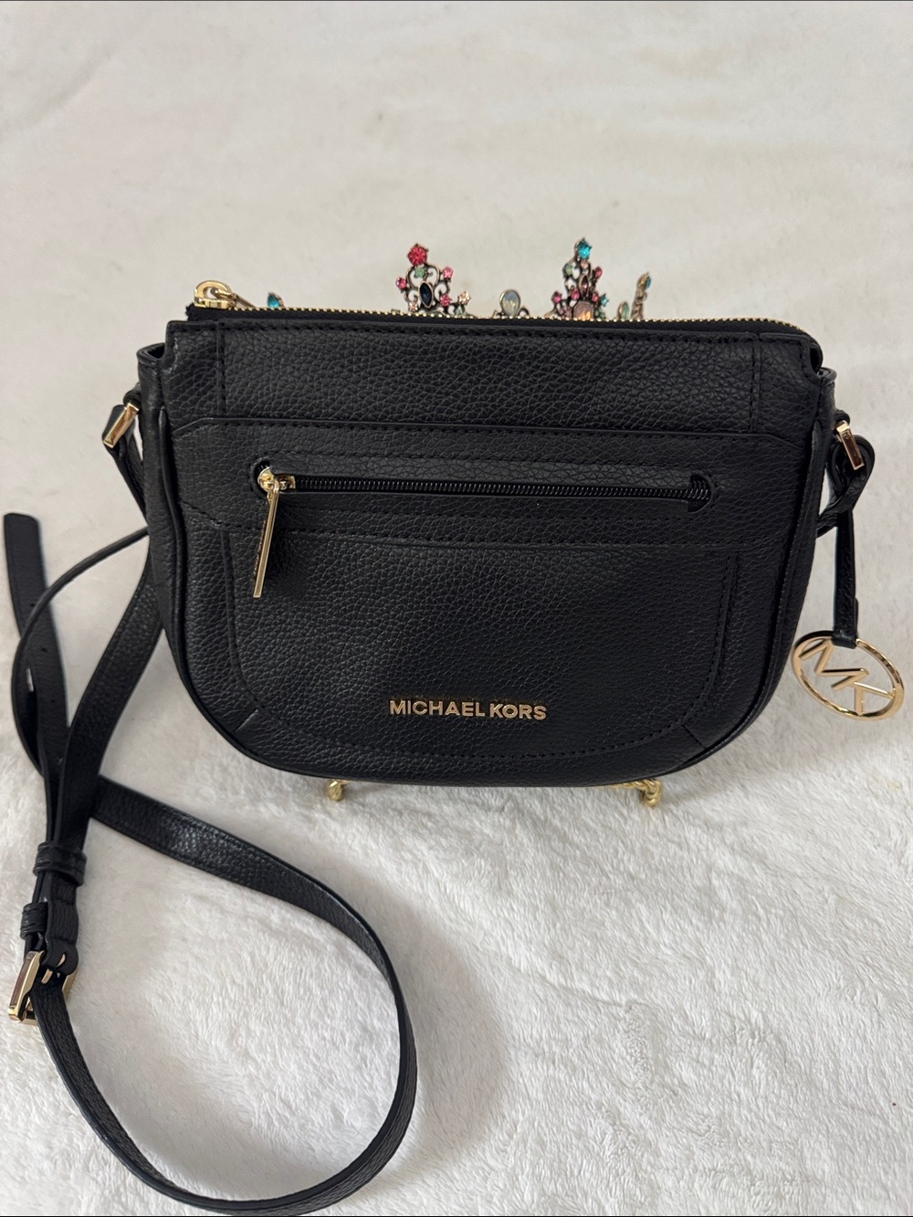 Michael Kors Black Pebbled Leather Gold-Accent Crossbody
